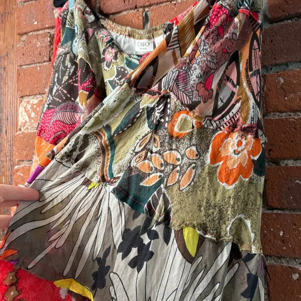 Vintage Cato Patchwork Tiered Multicolor Floral Paisley Scarf Skirt Boho 18-20 - Picture 6 of 10